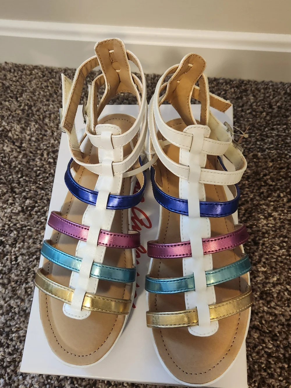 Hanna Andersson Gladiator Sandals with Metallic Blue Pink Teal Gold Straps
